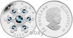 1 Oz Silver Coin 2009 $20 Canada Blue Crystal Snowflake Swarovski