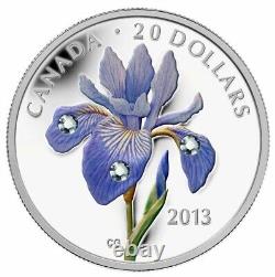 1 Oz Silver Coin 2013 $20 Canada Blue Flag Iris veriscolor Swarovski Dew Drops