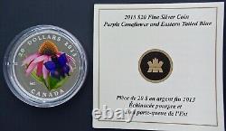 1 Oz Silver Coin 2013 Canada Glass Purple Coneflower & Eastern Tailed Butterfly
