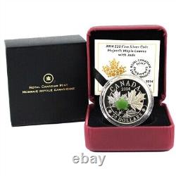 1 Oz Silver Coin 2014 $20 Canada Majestic Maple Leaves with Green Jade Stone