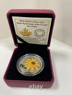 1 Oz Silver Coin 2015 $20 Canada Black-Eyed Susan with Swarovski Crystal Dew Drops