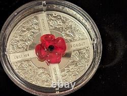 1 Oz Silver Coin 2019 $20 Canada Murano Glass Poppy Flower Lest We Forget