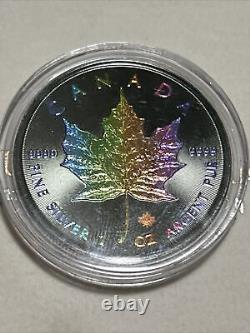 1 Oz Silver Coin 2023 Canada Maple $5 Rainbow Holo Limited Edition 100 pieces