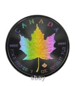 1 Oz Silver Coin 2023 Canada Maple $5 Rainbow Holo Limited Edition 100 pieces