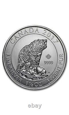 (10) 2017 Canada 1.5 oz Silver $8 Grizzly Bear Coin BU-Free Shipping