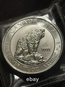 (10) 2017 Canada 1.5 oz Silver $8 Grizzly Bear Coin BU-Free Shipping