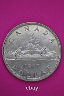 1947 Canada Silver Dollar Scarce Blunt 7 Variety. 800 Fine Silver Coin 28