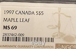 1997 $5 Silver Canadian Maple -NGC Graded MS 69. Lowest Mintage -Highest Graded