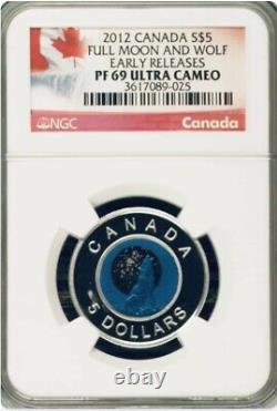2012 NGC Canada $5 Full Moon Wolf Sterling Silver + Niobium Coin PF69 ER