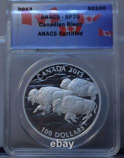 2013 $100 Canada Bison Anacs Sp70 1 Oz. 999 Silver Uncirculated Silver Coin