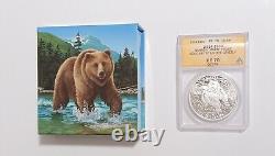 2014 1oz Silver Canadian $100 Coin The Grizzly ANACS Matte Proof 70 withBox