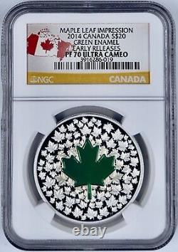 2014 Canada $20 Maple Leaf Impression Green Enamel Colorized NGC PF70UCAM ER