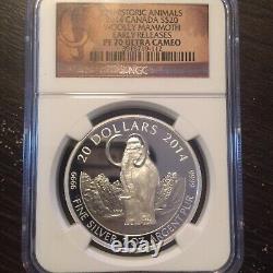 2014 Canada $20 Woolly Mammoth. 9999 Fine Silver Bullion NGC PF70 Early Releases