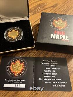 2014 FIRE MAPLE Colorized 1oz Canada Silver Maple Leaf no. 357 Of 500- FREE SHIP