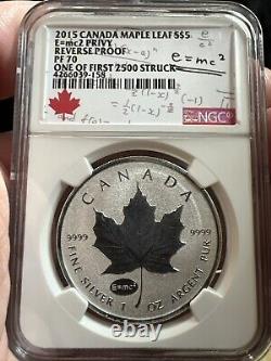 2015 CANADA MAPLE LEAF E=mc2 PRIVY S$5 NGC RP70 ONE OF FIRST 2500 STRUCK