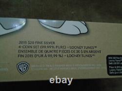 2015 Canada $20 Fine Silver Warner Looney Tunes 4 Coin Set With Watch Royal Mint
