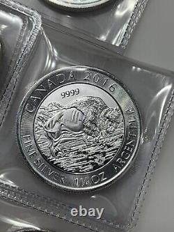 2016 $8 Canada Bison 1.25 Oz. 9999 Fine Silver Coin Lot Of 5 Wildlife Series