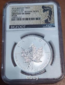 2016 CANADA $5 Silver Maple Leaf. 9999 Bigfoot Privy NGC69 First day of issue