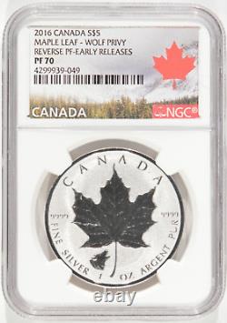 2016 Canada 1 oz Silver Maple Leaf $5 Reverse Proof Wolf Privy NGC PF70