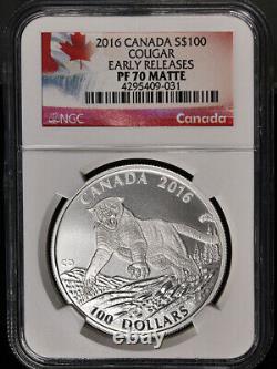 2016 Canada Silver $100 Cougar NGC PF70 Matte Proof Early Releases