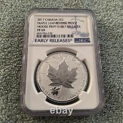 2017 Canadian Maple Leaf-Reverse Proof Moose Privy 1 oz Silver Coin NGC PF69