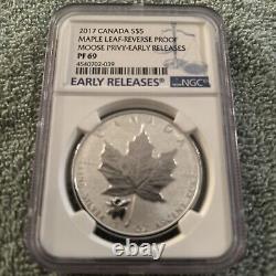 2017 Canadian Maple Leaf-Reverse Proof Moose Privy 1 oz Silver Coin NGC PF69