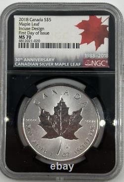 2018 30th Anniversary Canada Silver $5 MS70 and $20 PF70 Reverse Proof Maple FDI