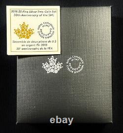 2018 $5 2- Coin Set Canada Maple Leaf 2 oz. 9999 Silver 30th Ann. With COA & Box