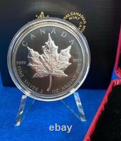 2019 Canada 2 Oz. Silver Rhodium Maple Leaf $10 Matte Finish withBox + COA