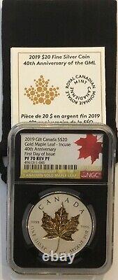 2019 Canada $20 GILT MAPLE LEAF INCUSE 40th Anniv. NGC PF70 Rev PF, FDOI