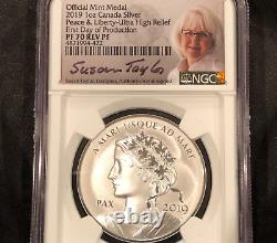 2019 Canada Silver Peace Liberty First Day Pf70 Rev Proof Taylor Mercanti #11m