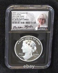 2020 $1 Silver Canadian Peace Dollar Ultra High Relief FDI PF70 Ultra Cameo WOW