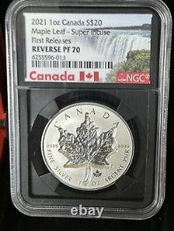 2021 1oz Canada S$20 Maple Leaf Super Incuse NGC Reverse PF70 First Release