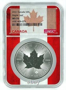 2021 Canada 1oz Silver Maple Leaf NGC MS70 Flag Core withRed Case POP 213