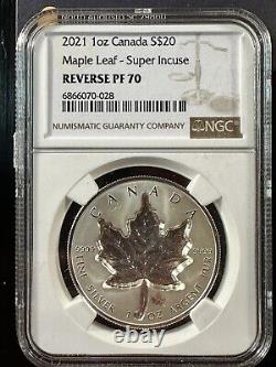 2021 Canada $20 1 oz Silver Maple Leaf Super Incuse Reverse NGC PF 70