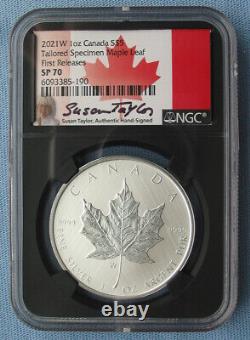 2021 W Canada $5 1oz Silver Maple Leaf NGC SP 70 First Rel. Taylor with pouch, COA