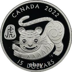 2022 Canada $15 Lunar New Year of the Tiger. 9999 Fine Silver Box & COA