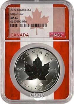 2022 Canada 1oz Silver Maple Leaf NGC MS69 Flag Core 10 Pack withCase