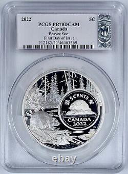 2022 Canada Beaver The Bigger Picture 5 Oz Silver Coin PCGS PR70DCAM FDOI Blunt