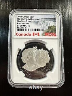 2022 Canada QE II Royal Cypher Rhodium Gilded NGC 1st Release PF70 Matte 1 OZ AG