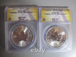 2022 Canada Silver Maple Leaf ANACS MS69 DCAM (5 Coins)