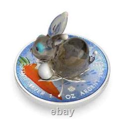 2022 Canadian Maple with Murano glass with Rabbit 1oz Silver Coin. 999