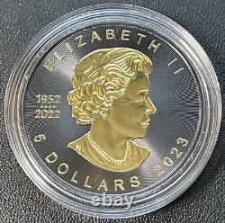 2023 1 Oz 9999 Silver Canada Maple Leaf Gold & Black Platinum Gilded Mintage 500