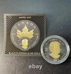 2023 1 Oz 9999 Silver Canada Maple Leaf Gold & Black Platinum Gilded Mintage 500