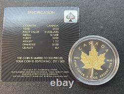 2023 1 Oz 9999 Silver Canada Maple Leaf Gold & Black Platinum Gilded Mintage 500