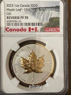 2023 $20 Canada Silver Maple Leaf Ultra High Relief Gilt NGC Reverse PF70 FDOI