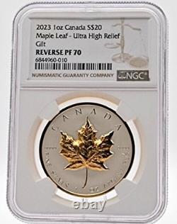 2023 Canada $20 Silver Maple Leaf NGC Reverse Proof PF70 UHR Gilt With Box & COA