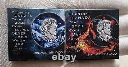 2023 Canada $5 Maple Leaf Fire & Ice Colorized 2x 1oz. 9999 Silver Coin Set