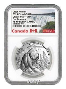 2023 Canada Great Hunters Grizzly UHR 1-oz Silver Proof $20 NGC PF70 UC FR