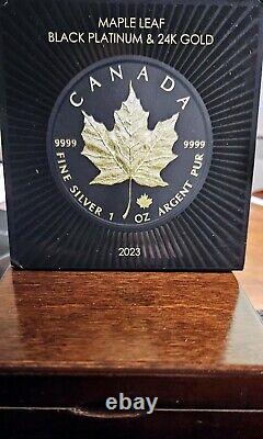 2023 Canada Maple Leaf Black Platinum & Gold Gilded 1 Oz Silver Coin Mintage 500